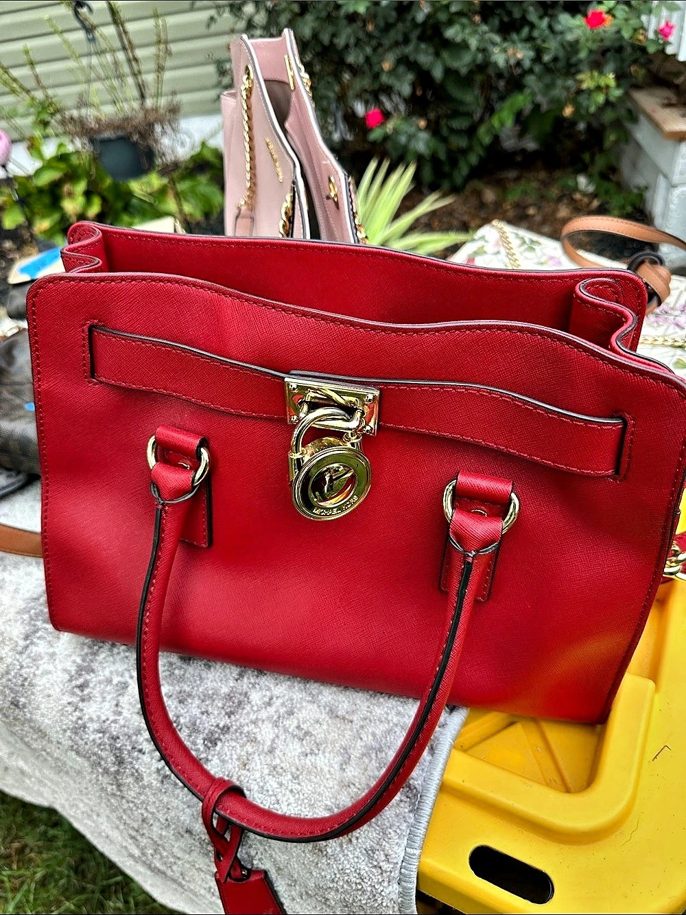 Michael Kors Hamilton Large Saffiano Leather Tote Satchel Red